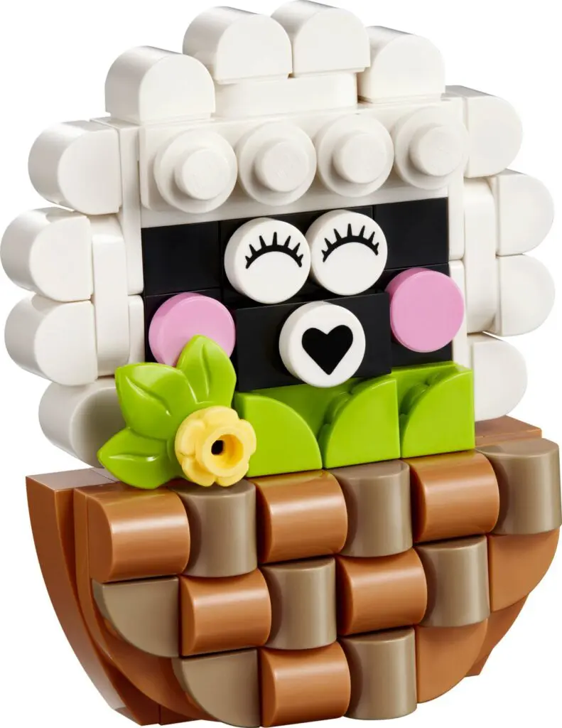 Blocky sheep figure made from LEGO bricks